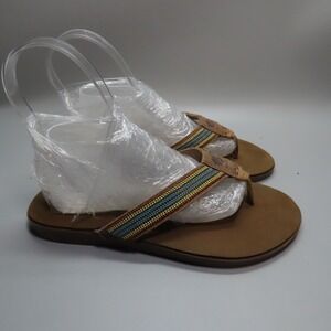 Yellow Box Women's Single Strap Flip Flops Multicolored Stripe Brown Btm Size 8